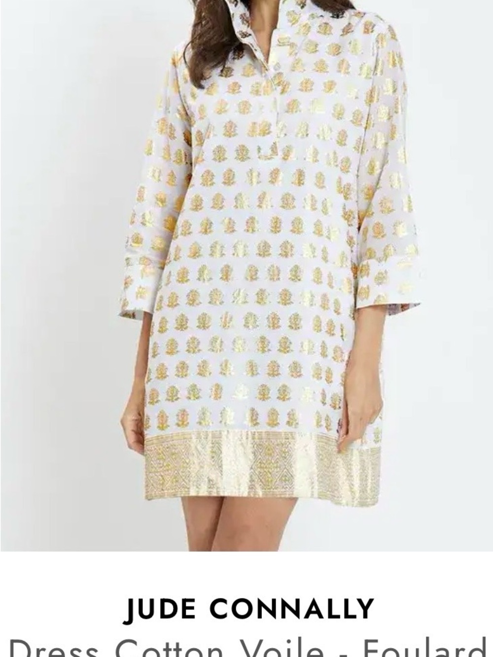 Jude Connally White Dress with Gold Foil Motif